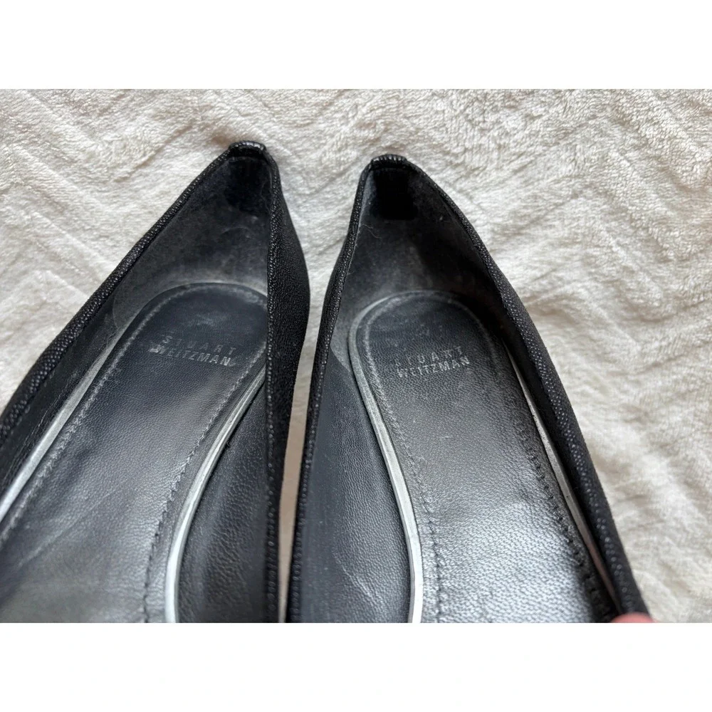 Stuart Weitzman Black Textured Peep Toe Wedge Pumps Womens 10 Good